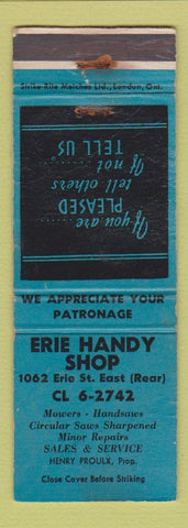 Matchbook Cover - Erie Handy Shop Lawn Mowers WEAR