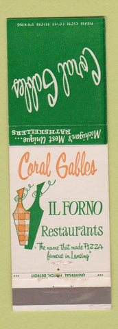 Matchbook Cover - Coral Gables Il Forno Pizza East Lansing Kalamazoo Berkley MI