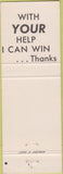 Matchbook Cover - Senator John Anspach Reading PA Berks County