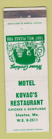 Matchbook Cover - Kovac's Restaurant Stanton MO
