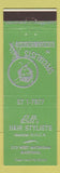 Matchbook Cover - Bill's Hair Salon Marshall MI GREEN