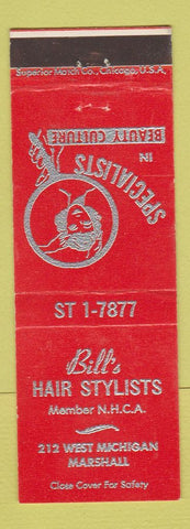 Matchbook Cover - Bill's Hair Salon Marshall MI RED