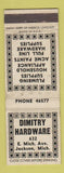 Matchbook Cover - Dimitry Hardware Jackson MI WEAR