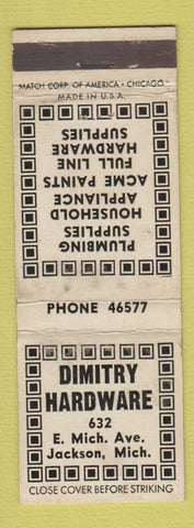 Matchbook Cover - Dimitry Hardware Jackson MI WEAR