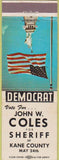 Matchbook Cover - John Coles Sheriff Kane County