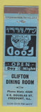 Matchbook Cover - Clifton Dining Room Freeport IL