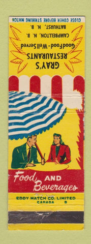 Matchbook Cover - Gray's Restaurant Campbellton Bathurst NB WEAR