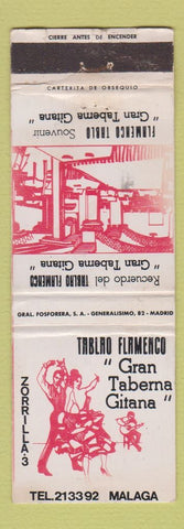 Matchbook Cover - Tablao Flamenco Gran Taberna Gitana Malaga Spain WEAR