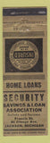 Matchbook Cover - Security Savings Loan Jackson MI WWII WEAR