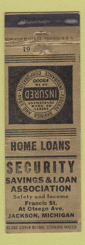 Matchbook Cover - Security Savings Loan Jackson MI WWII WEAR