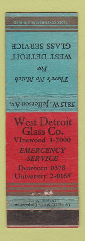 Matchbook Cover - West Detroit Glass Service MI WEAR