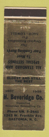 Matchbook Cover - H Beveridge Reneedling Gastonia NC