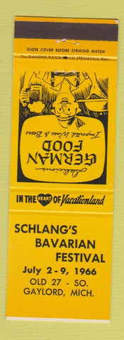 Matchbook Cover - Schlang's Bavarian Festival Gaylor MI 1966 YELLOW