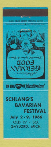 Matchbook Cover - Schlang's Bavarian Festival Gaylor MI 1966 BLUE