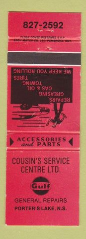 Matchbook Cover - Gulf oil gas Gousin's Porter's Lake NS