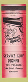 Matchbook Cover - Gulf oil gas Dionne Rimouski QC
