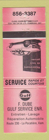 Matchbook Cover - Gulf oil gas F Dube La Pocatiere QC