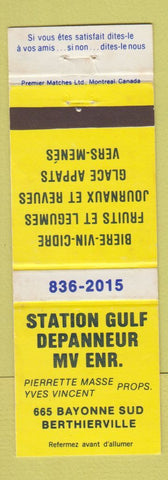 Matchbook Cover - Station Gulf oil gas Berthierville QC WEAR