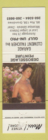Matchbook Cover - Garage Clement Faucher Gulf oil gas Grondines QC pinup #2