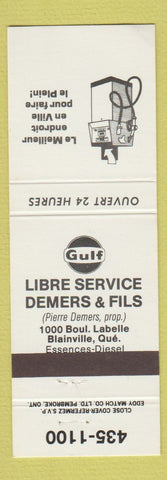 Matchbook Cover - Gulf oil gas Libre Blainville QC