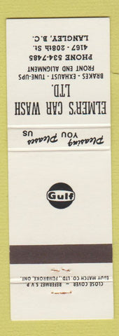 Matchbook Cover - Elmer's Car Wash Gulf oil gas Langley BC
