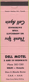 Matchbook Cover - Dell Motel Delhi ON