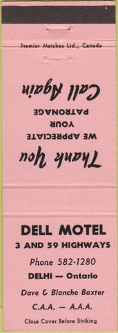 Matchbook Cover - Dell Motel Delhi ON