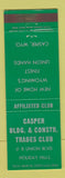 Matchbook Cover - Casper Building and Construction Trades Club Casper WY