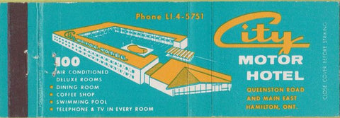 Matchbook Cover - City Motor Hotel Hamilton ON