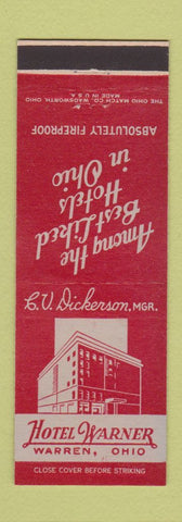 Matchbook Cover - Hotel Warner Warren OH