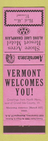 Matchbook Cover - Shore Acres Resort Motel North Hero VT Perkins Americana
