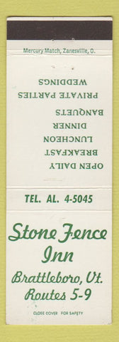Matchbook Cover - Stone Fence Inn Brattleboro VT