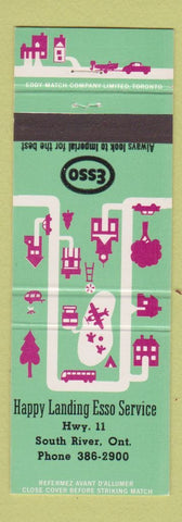 Matchbook Cover - Esso oil gas Happy Landing South River ON GREEN