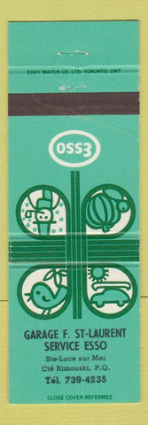 Matchbook Cover - Esso oil gas Garage St Laurent Rimouski QC