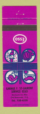 Matchbook Cover - Esso oil gas Garage F St Laurent Rimouski QC