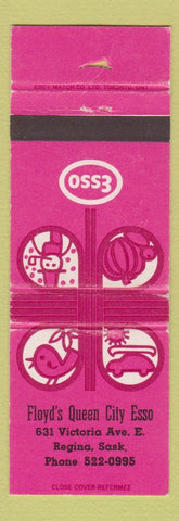 Matchbook Cover - Esso oil gas Floyd's Queen City Regina SK WORN