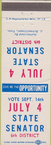 Matchbook Cover - State Senator Election