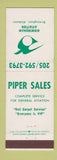 Matchbook Cover - Piper Sales Birmingham Aviation AL airplanes