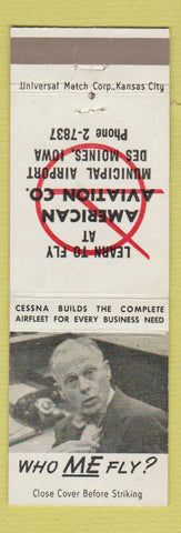 Matchbook Cover - Cessna Airplanes American Aviation Des Moines IA