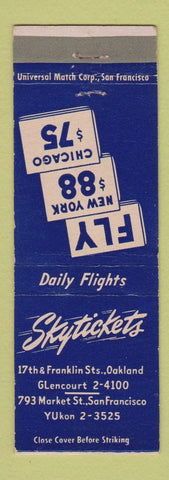 Matchbook Cover - Skytickets Airplane Tickets Oakland San Francisco CA