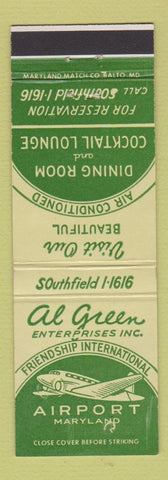 Matchbook Cover - Al Green Friendship International Airport Baltimore MD