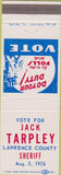 Matchbook Cover - Jack Tarpley Lawrence County Sheriff 1976