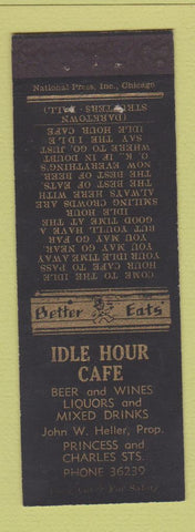 Matchbook Cover - Idle Hour Cafe