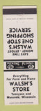 Matchbook Cover - Walsh's Store Tennyson Muscoda WI