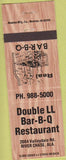 Matchbook Cover - Double LL BBQ River Chase AL