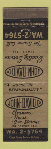 Matchbook Cover - John David Cleaners Dyers WEAR