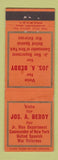 Matchbook Cover - Jos A Beddy Jr Vice Dept Commander NY Spanish War Veterans