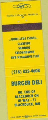 Matchbook Cover - Burger Deli Blackduck MN