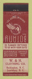 Matchbook Cover - Botany Men's Clothes Ties W&H Rockingham Laurinburg NC