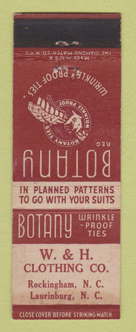 Matchbook Cover - Botany Men's Clothes Ties W&H Rockingham Laurinburg NC